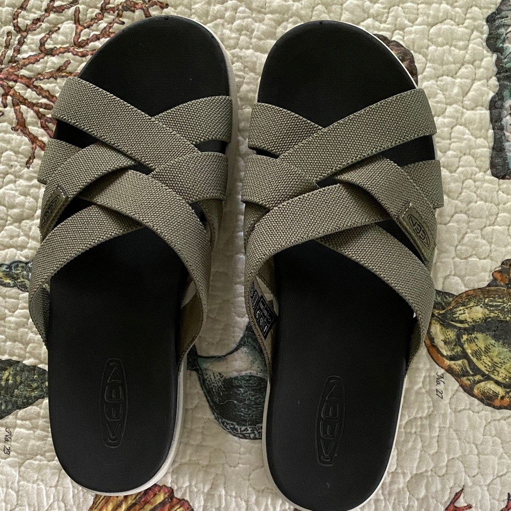 Keen Black and Olive Slide Sandals